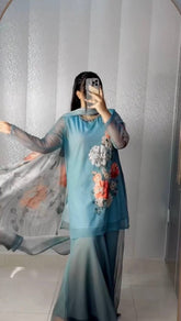 Trendy Sky Blue Georgette Digital Print Sharara Suit